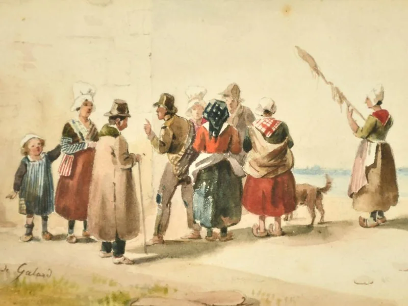 1779-Gustave de Galard - Figure che conversano in una strada